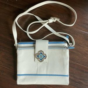 Brighton cream/blue medallion crossbody